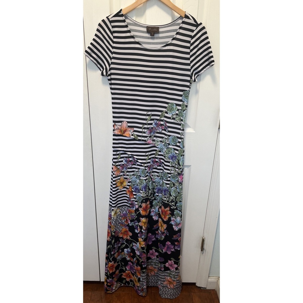 Trulli Anthropologie Womens Maxi Dress Floral Stripe Pullover Size Small